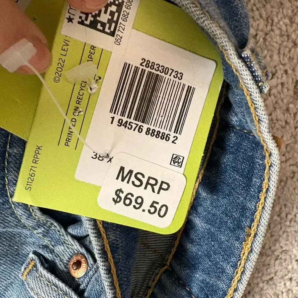 Levis Mens 512 Slim Taper Light Wash Blue Jeans 38x32 Tailored Stretch